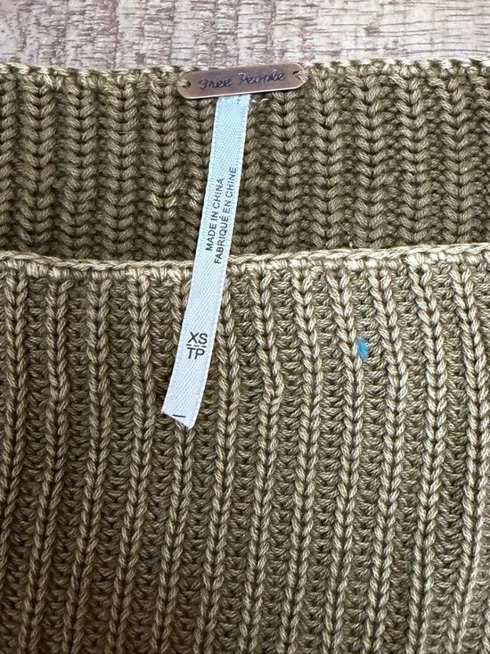 Free People Olive-Toned Ribbed Knit Sweater with Keyhole Shoulder - Picture 3 of 9